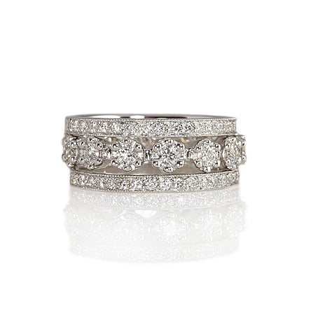 Custom White Gold And Diamond Stacked Wedding Rings For Ann