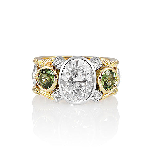 Oval Diamond Green Tourmaline Engagement Ring