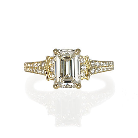 Yellow Gold Emerald Cut Diamond And PavÃ© Engagement Ring