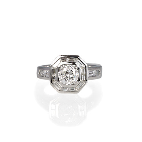 Art-Deco inspired Diamond Halo Engagement Ring