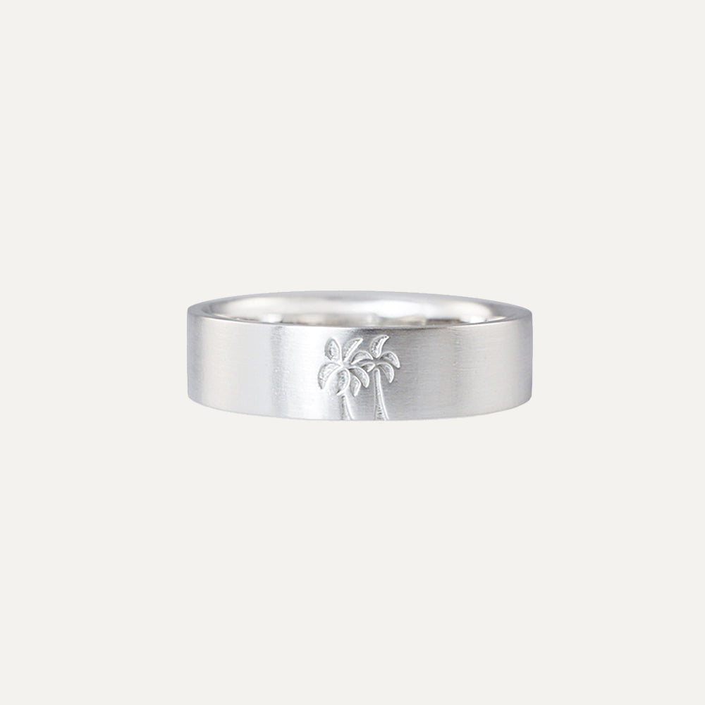 14K White Gold Palm Tree Men's Wedding Band Ring