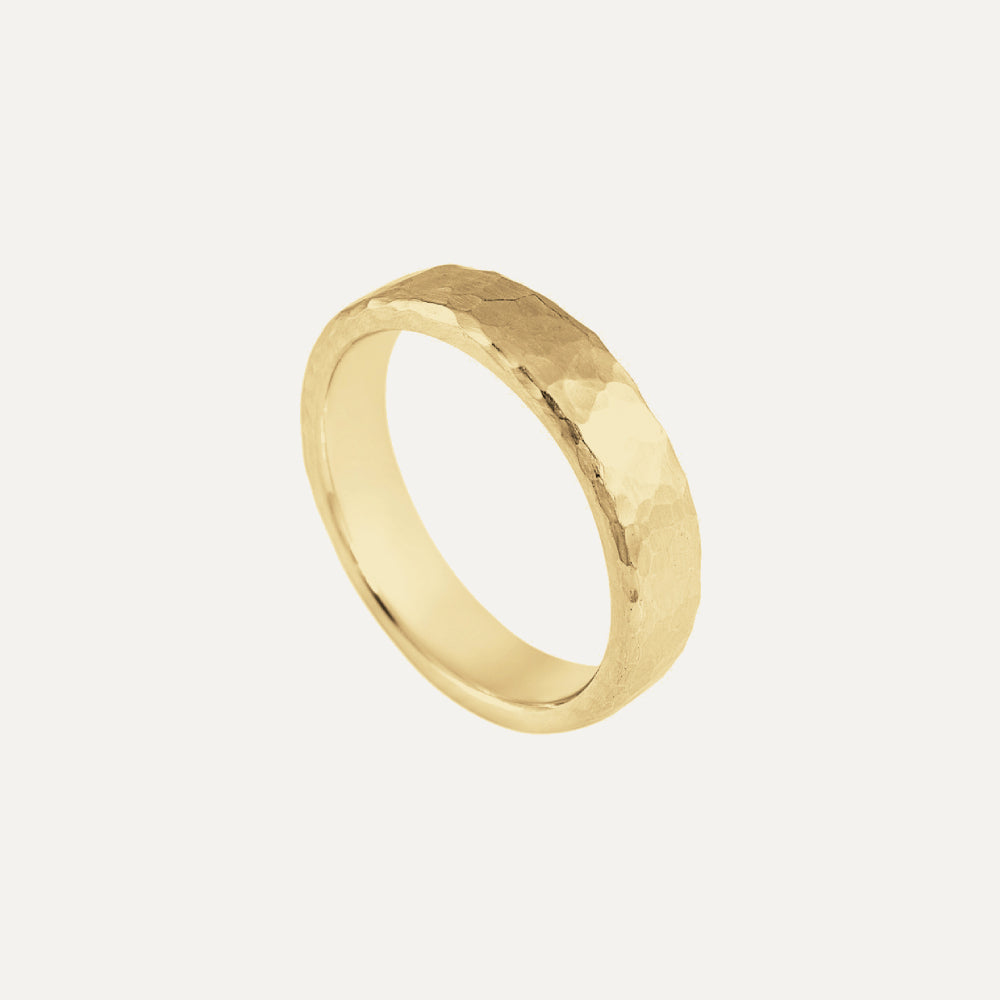 18K Yellow Gold Hammered Men's Wedding Band Ring