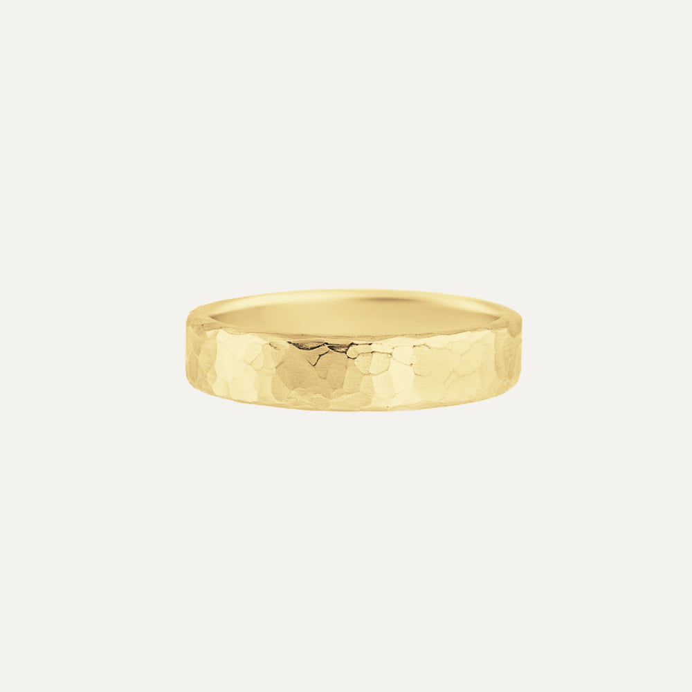 18K Yellow Gold Hammered Men's Wedding Band Ring