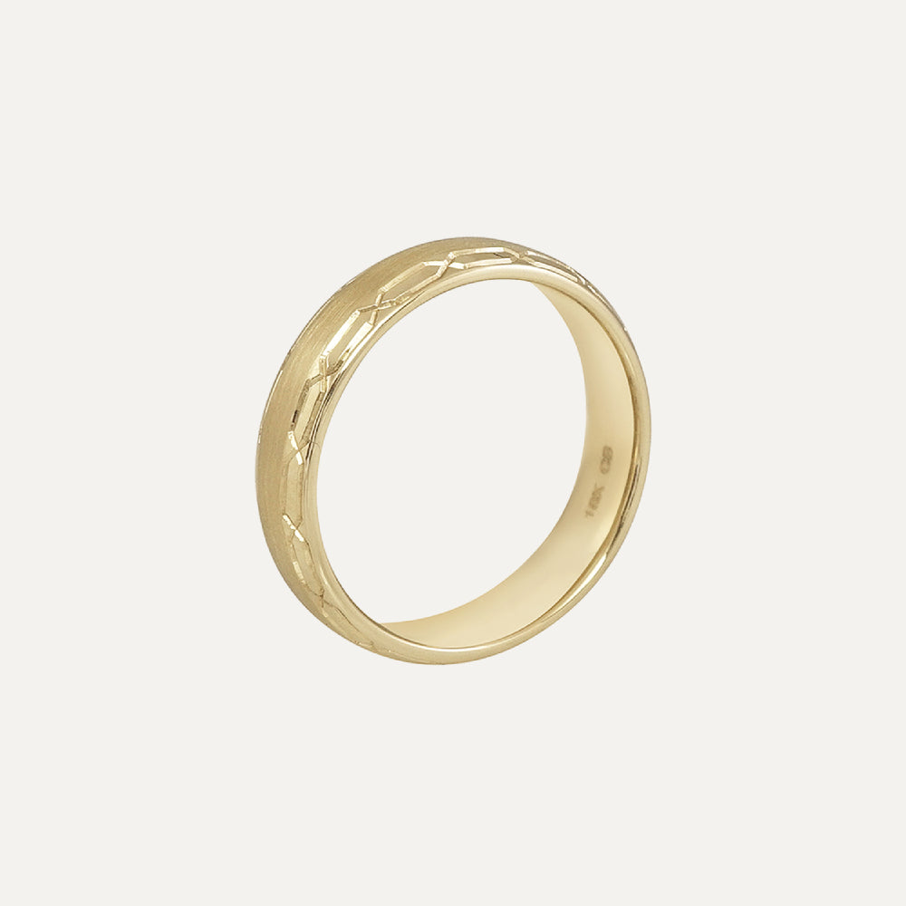 18K Yellow Gold Side Architectural Design Men's Wedding Band Ring