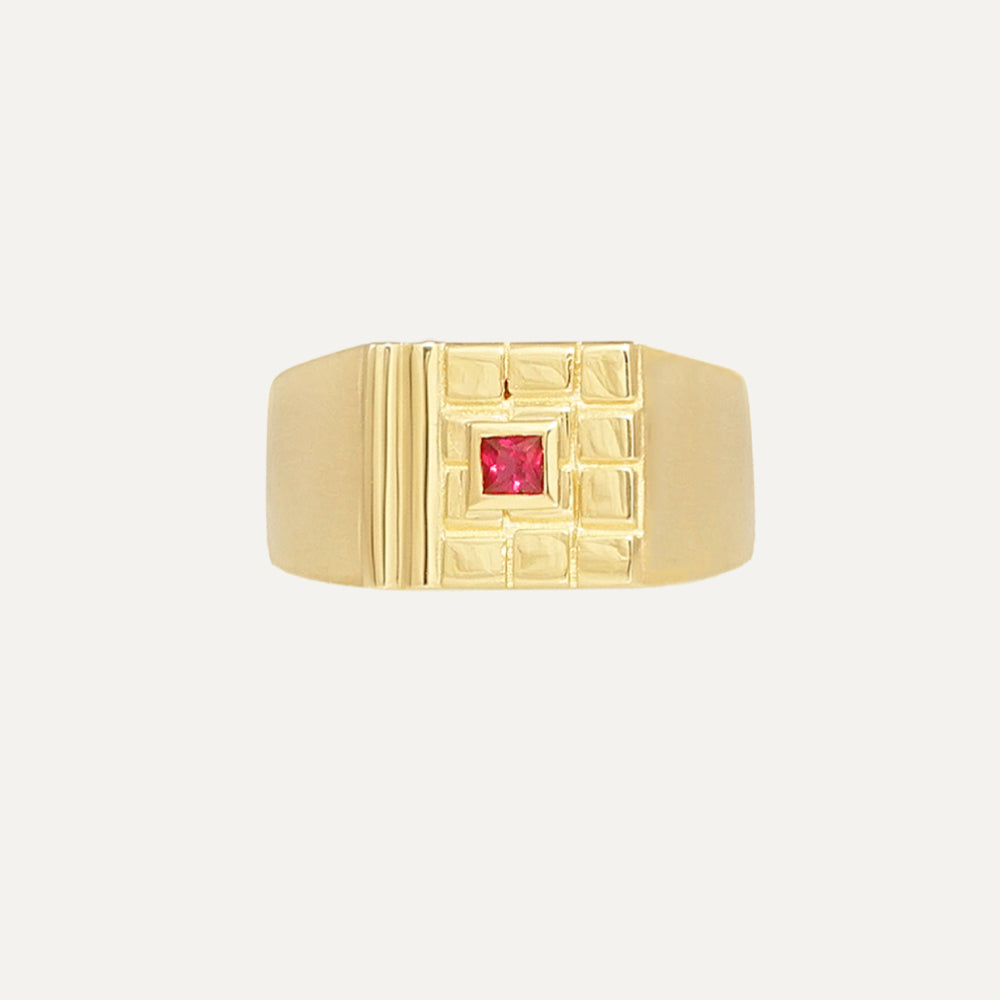 18K Yellow Gold Signet Ring with Ruby for Michael