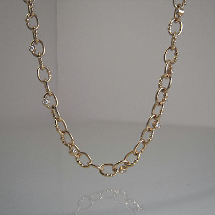 18K Yellow Gold Custom Made Britt Chain with Diamonds