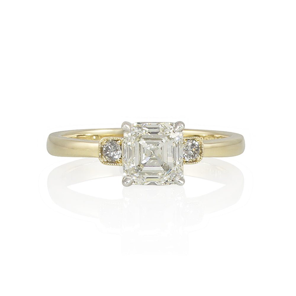 Asscher and Gray Diamond Three Stone Engagement Ring for Alex