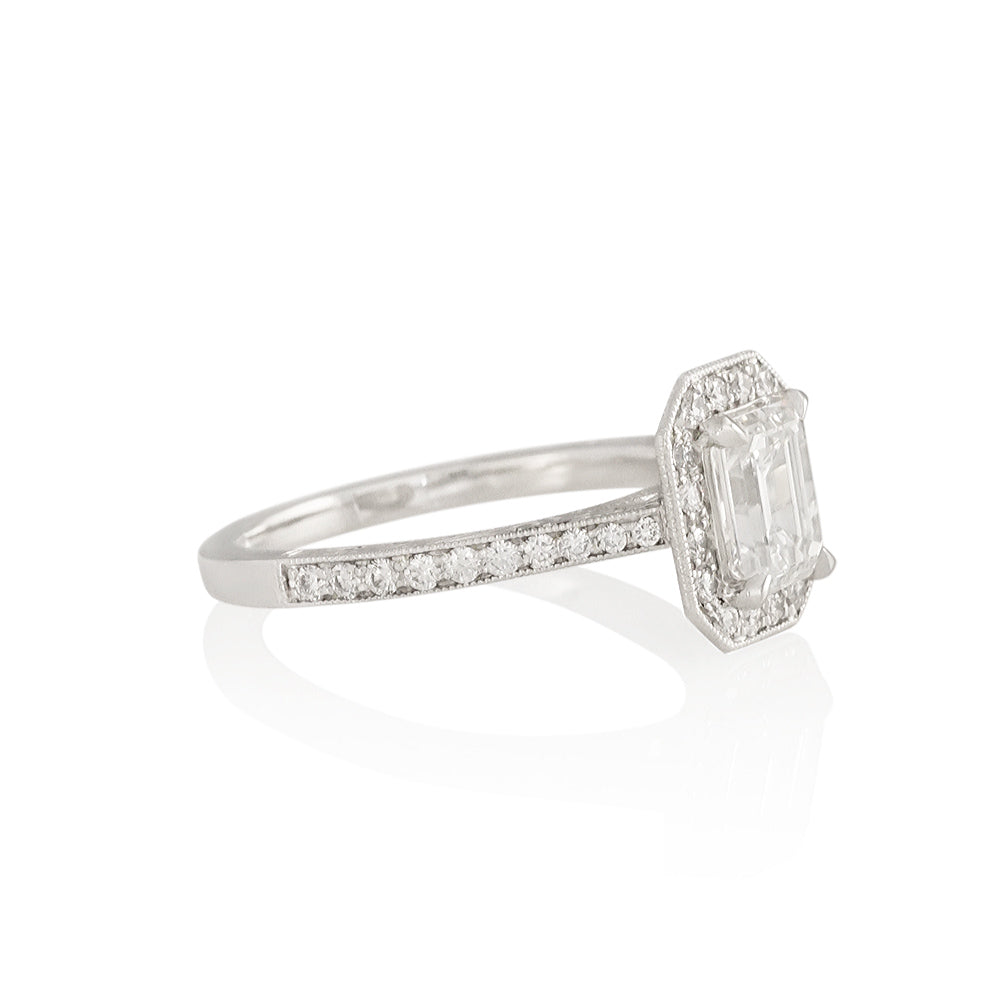 Emerald Cut Diamond Halo Engagement Ring for Alison