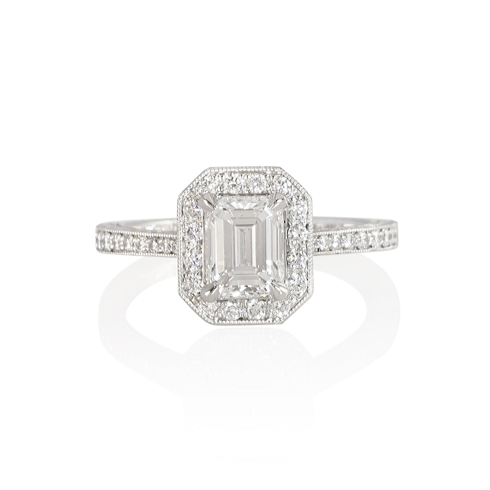 Emerald Cut Diamond Halo Engagement Ring for Alison