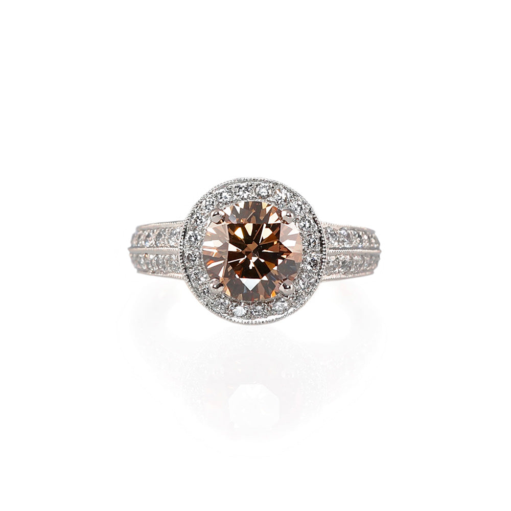 Alyce Cognac Diamond And Halo Engagement Ring