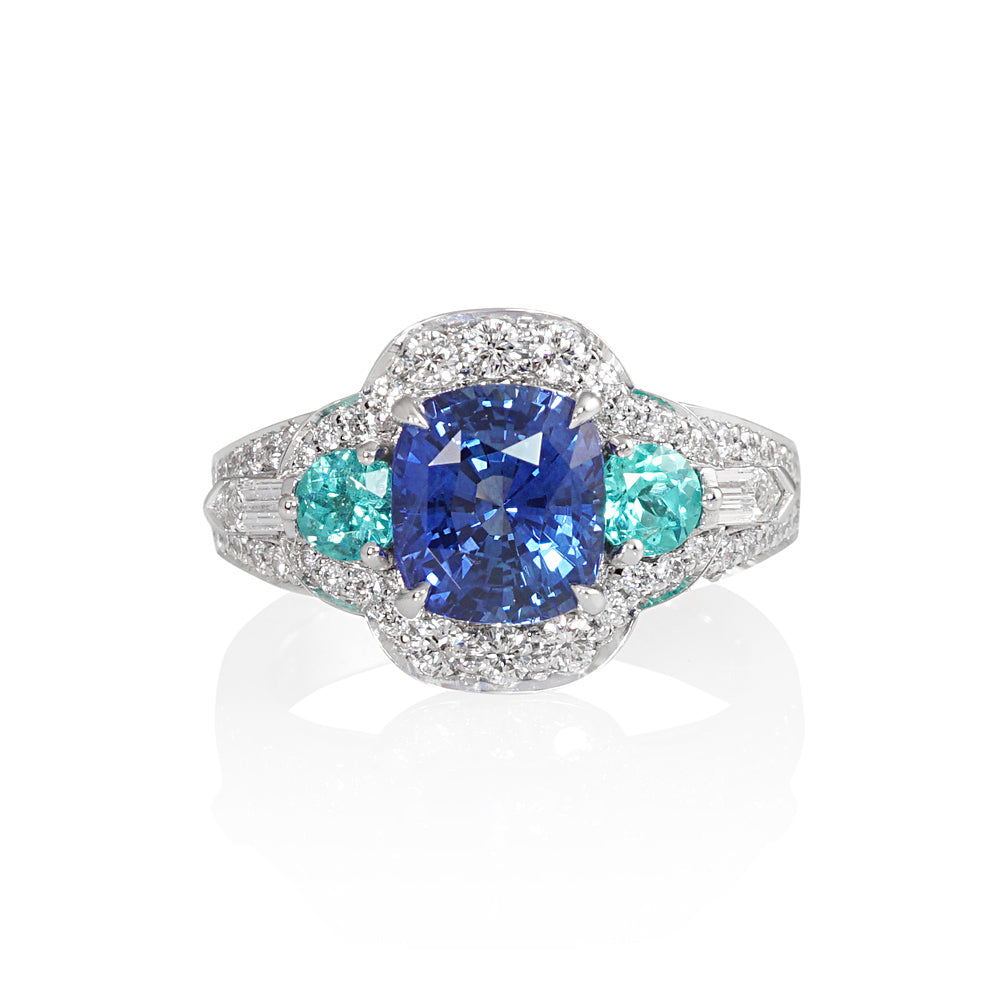 Blue Sapphire and Paraiba Tourmaline Engagement Ring for Alyson