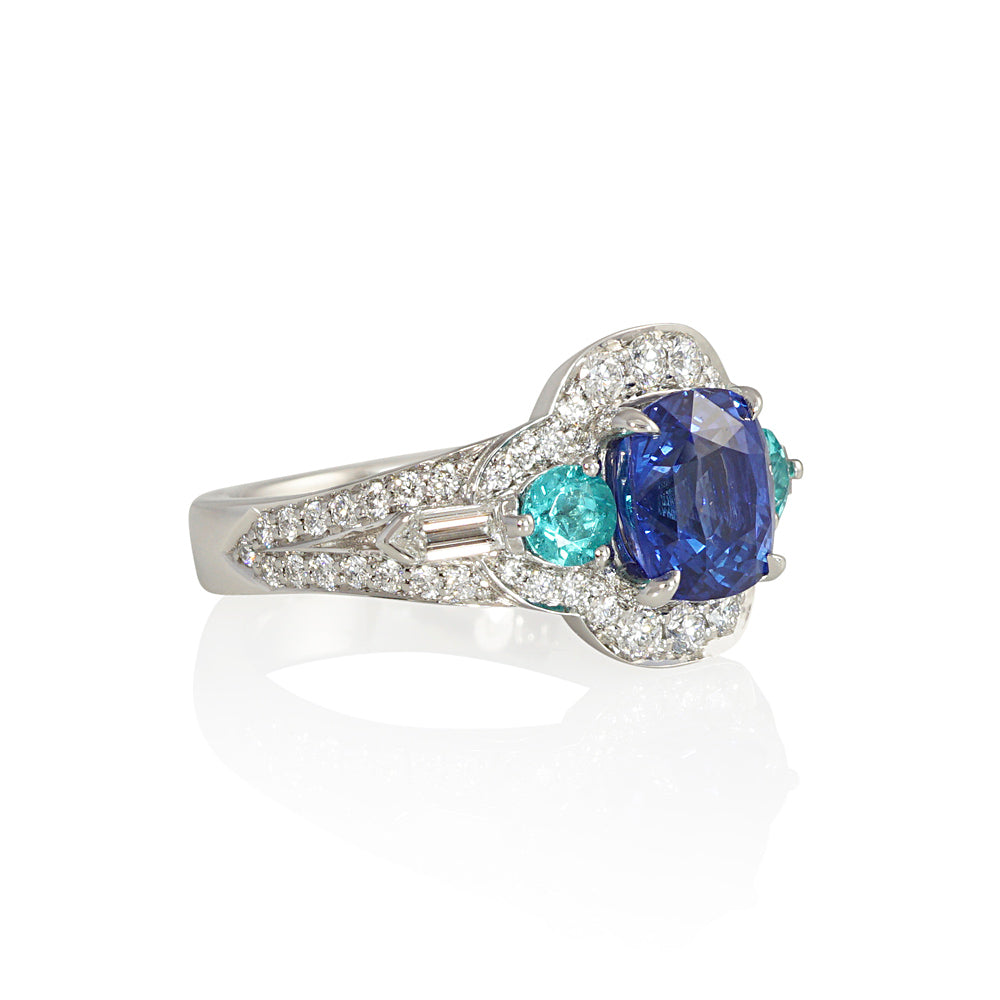 Blue Sapphire and Paraiba Tourmaline Engagement Ring for Alyson