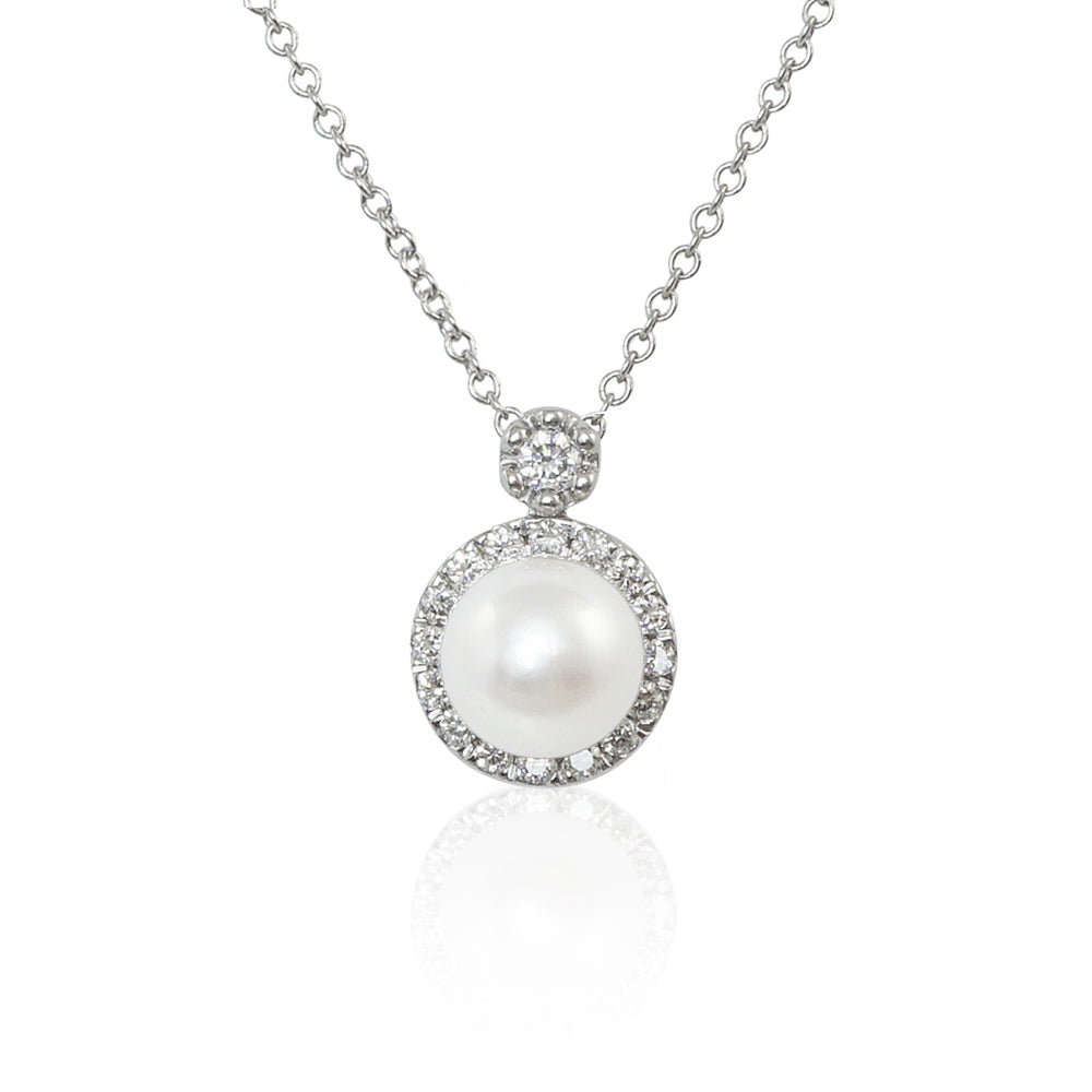 Pearl and Diamond Halo Pendant