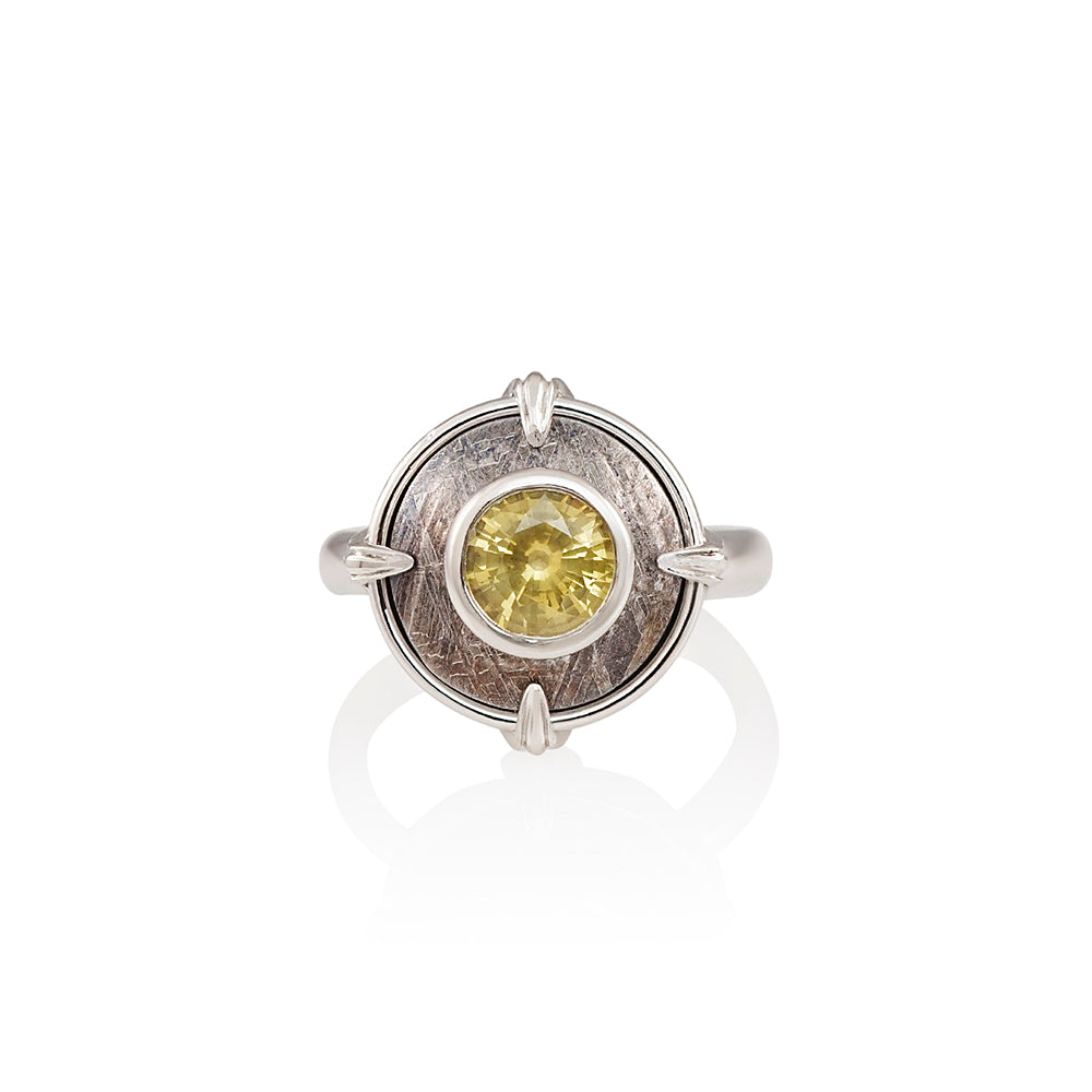 Meteorite and Yellow Sapphire Engagement Ring for Amber