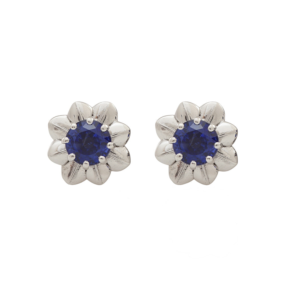 Blue Sapphire Flower Earrings for Amber