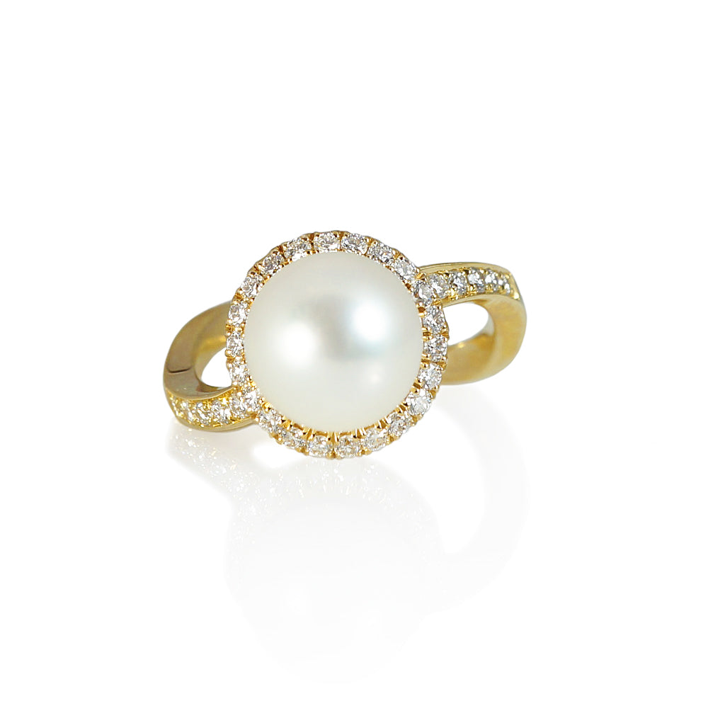 Ana Diamond Halo and Pearl Engagement Ring