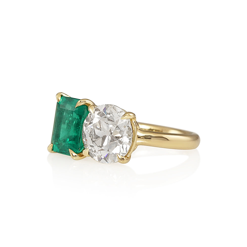 Emerald and Old Euro Two Stone Engagement Ring for Andrea