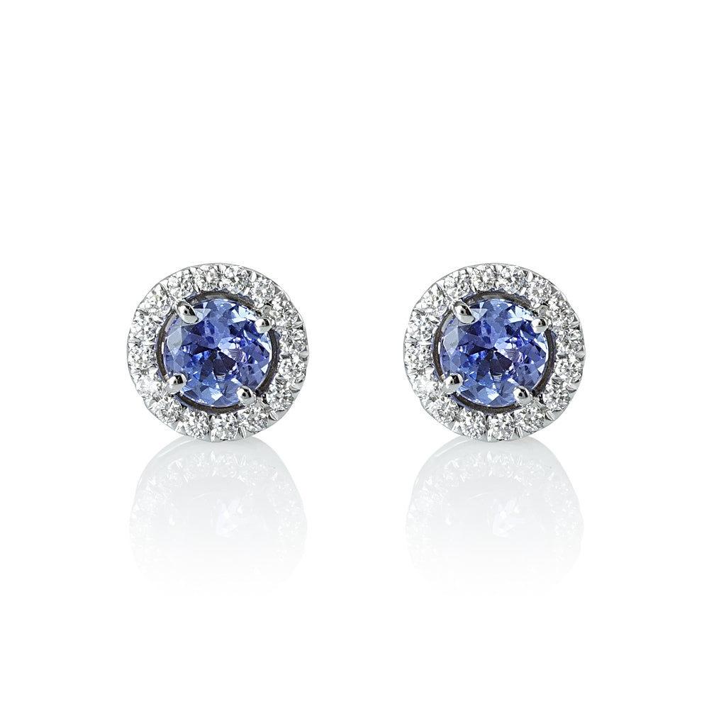 Tanzanite and Diamond Halo Earrings for Andrea