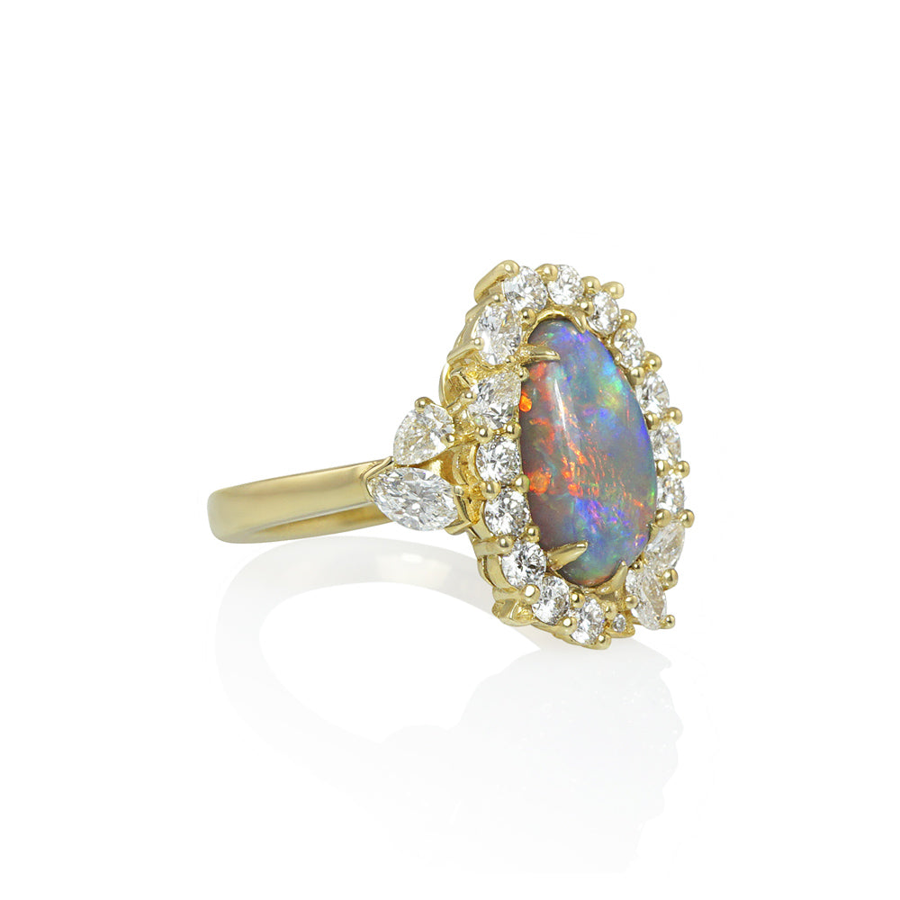 Australian Black Opal and Diamond Halo Engagement Ring for Anna