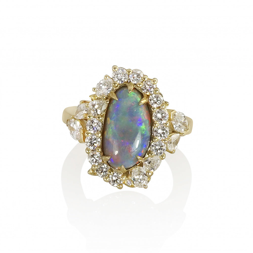 Australian Black Opal and Diamond Halo Engagement Ring for Anna