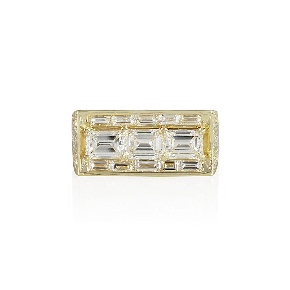 Exceptional Wide Band Emerald Cut Diamond Ring for Anne