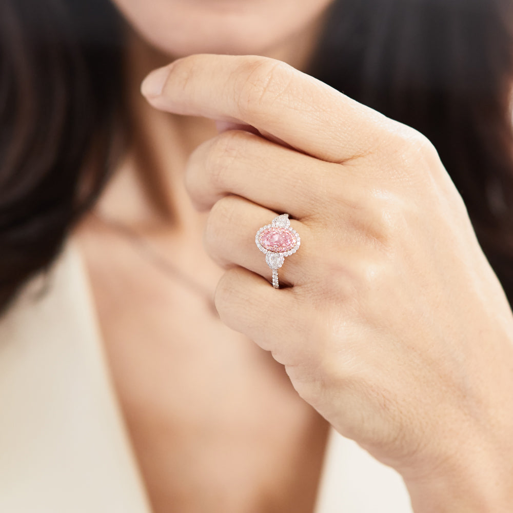 pink diamond dress rings 4.18ctw Fancy Intense Pink Lab Grown Diamond Engagement Ring set in 14k Rose Gold