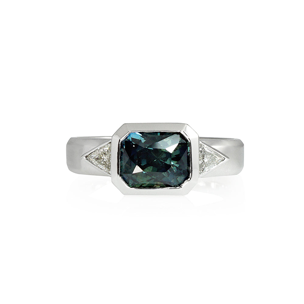 Teal Sapphire Three Stone Engagement Ring for Ariel