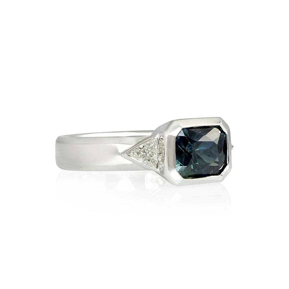 Teal Sapphire Three Stone Engagement Ring for Ariel