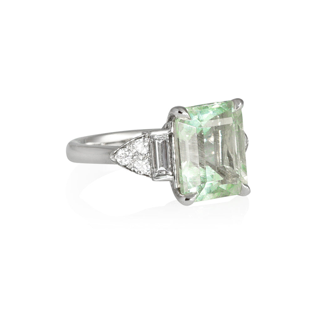 Art Deco Green Quartz and Diamond Engagement Ring for Katherine