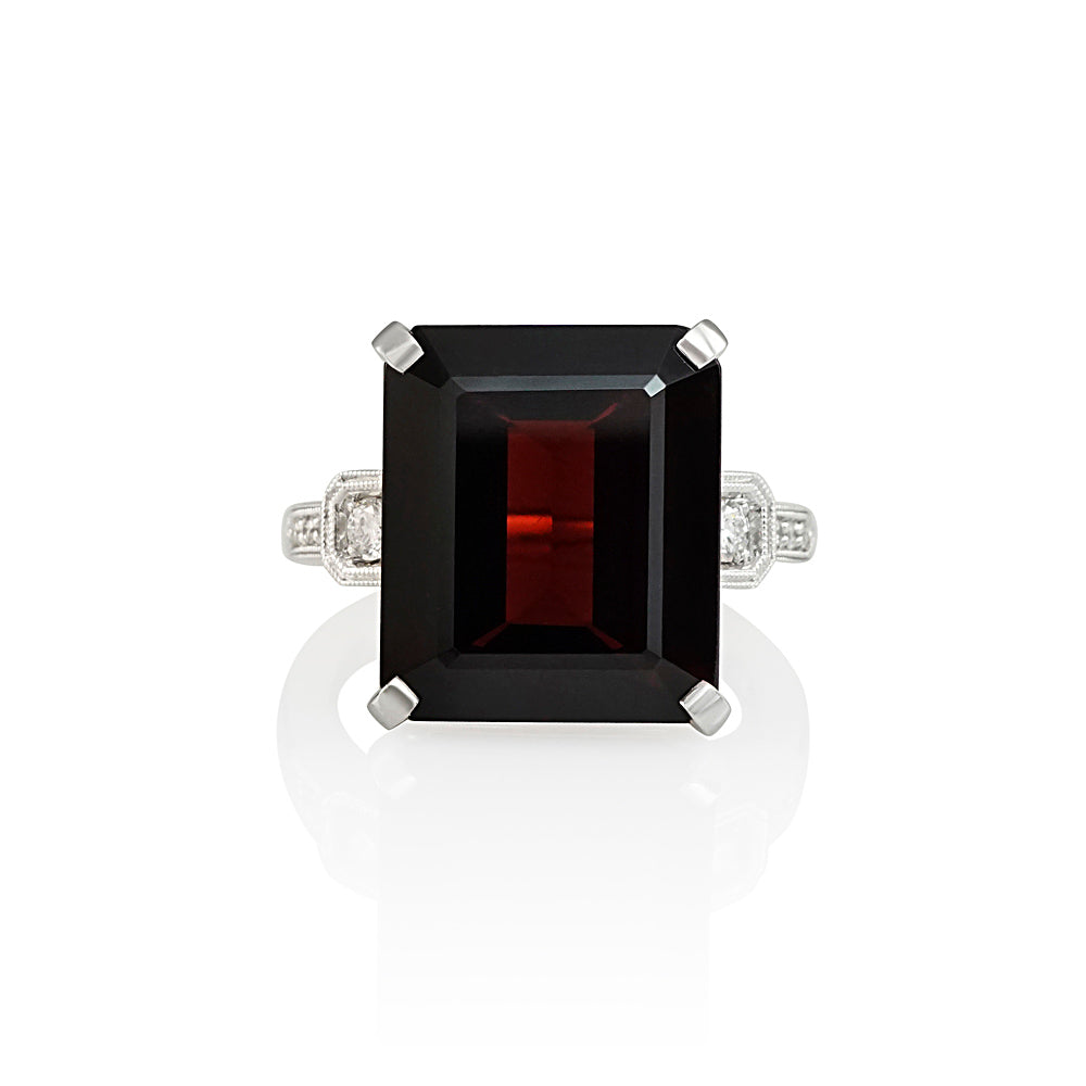 Art Deco Inspired Emerald Cut Garnet Engagement Ring for Kelby