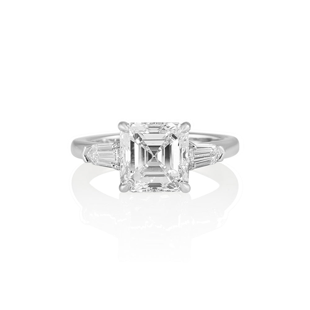 Asscher Cut Tapered Bullets Three Stone Engagement Ring for Averil