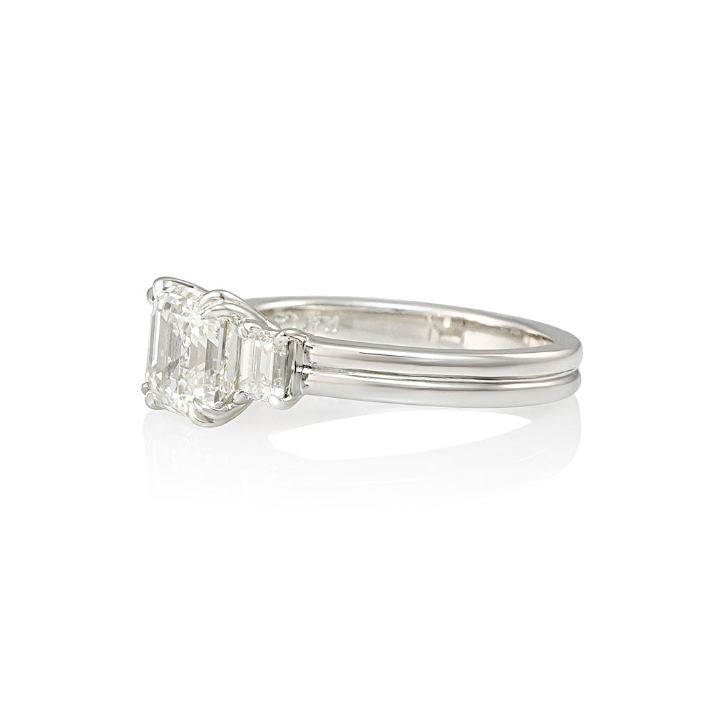 Asscher Cut and Emerald Cut Three Stone Engagement Ring for Bea