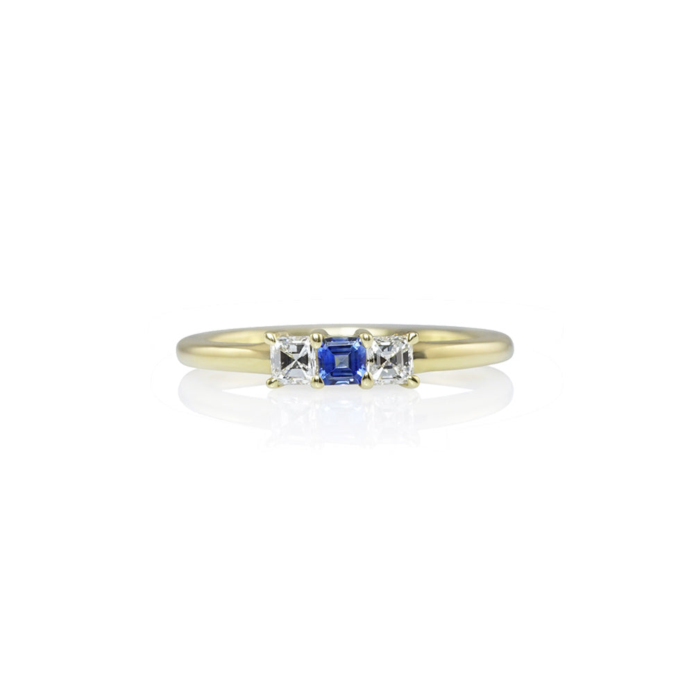 Asscher Cut Diamond and Sapphire Ring