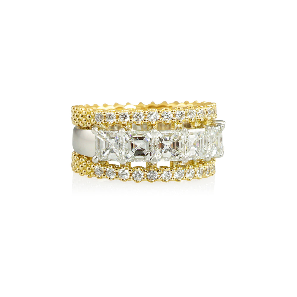 Asscher and Round Diamond Wide Band Ring for Marleen