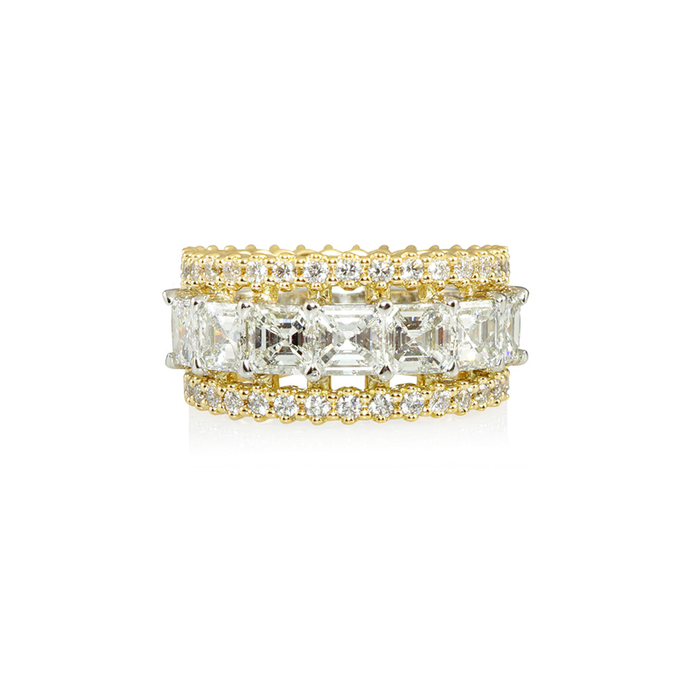 Asscher and Round Diamond Wide Band Ring for Marleen