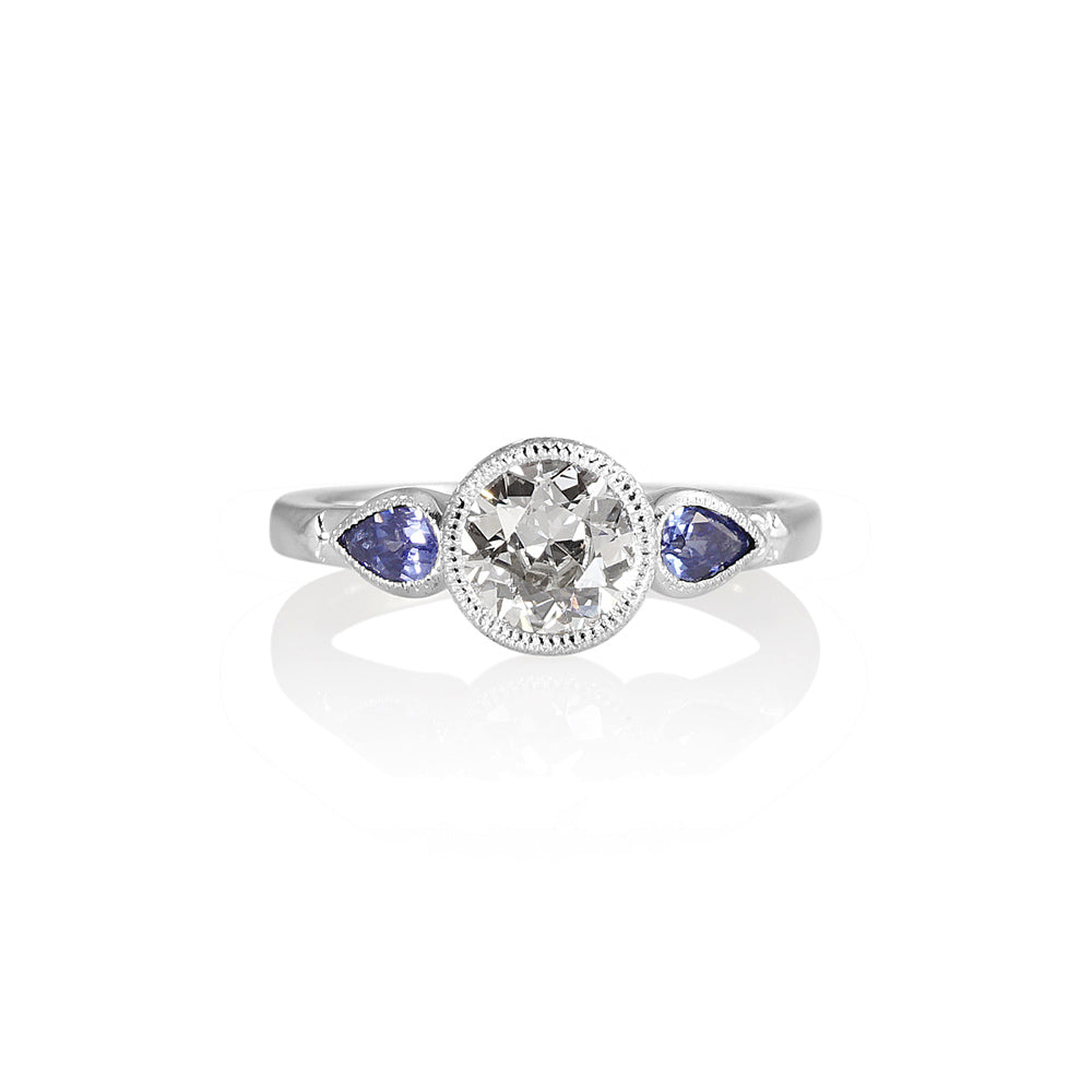 Bruna Old European Diamond And Sapphire Engagement Ring