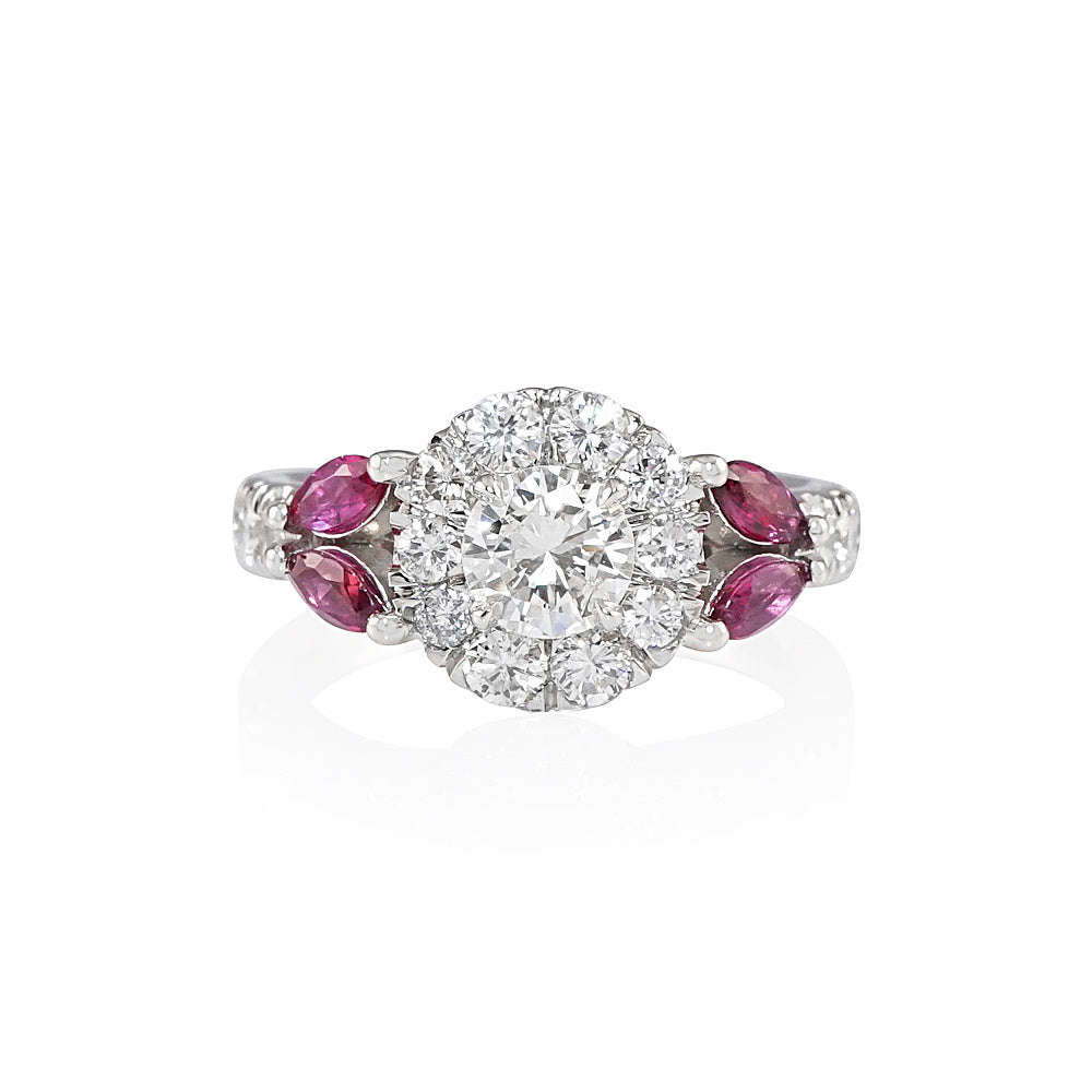 Diamond Halo and Marquise Ruby Engagement Ring for Caitlin