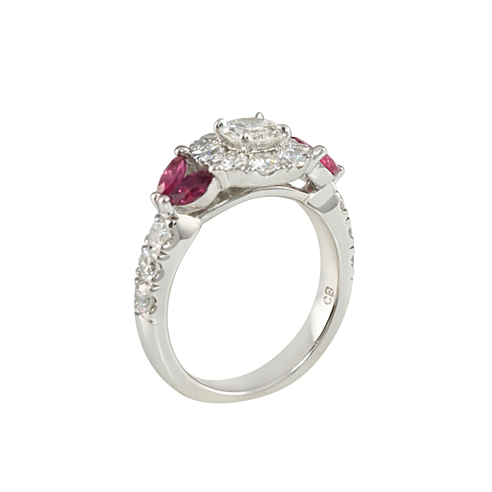 Diamond Halo and Marquise Ruby Engagement Ring for Caitlin