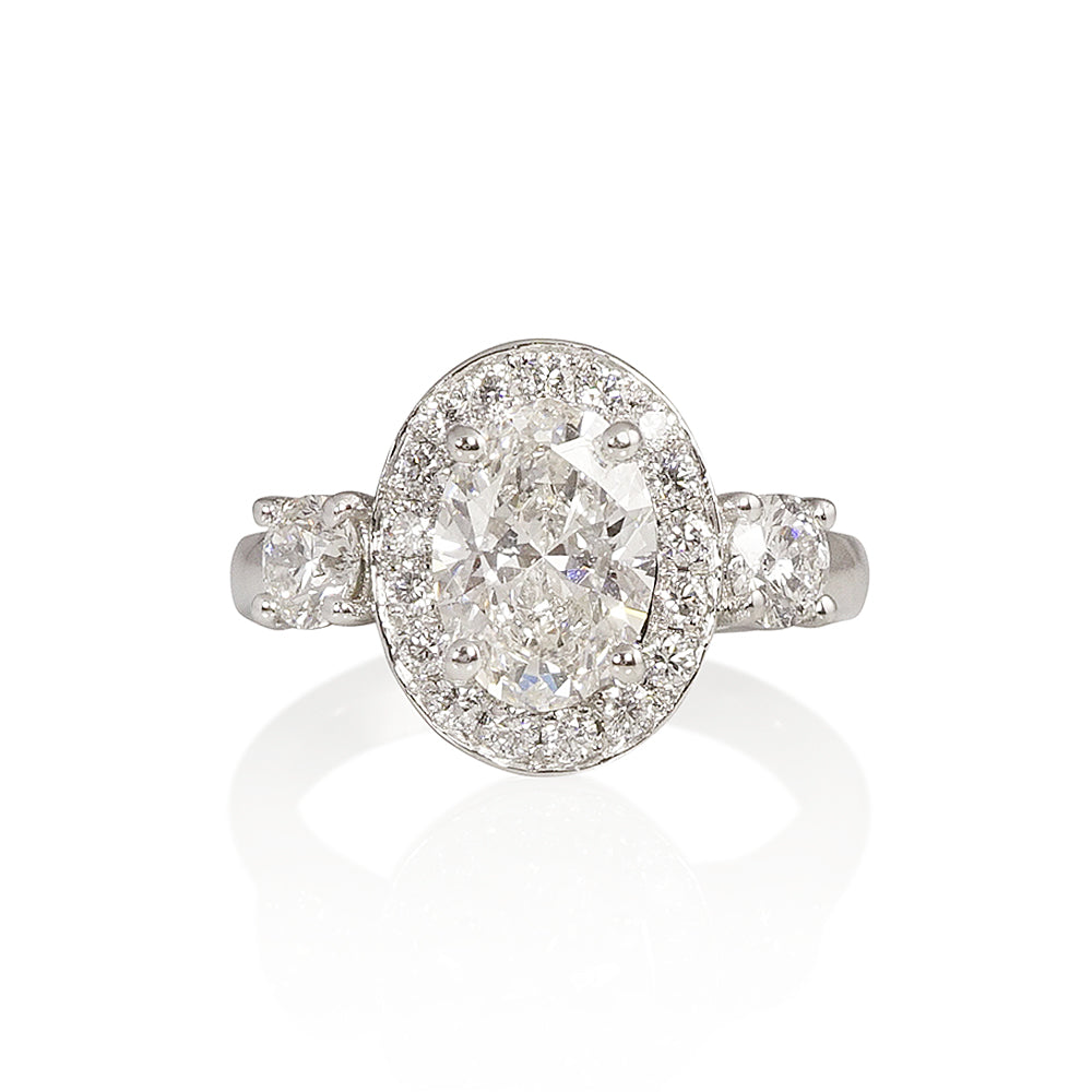 Diamond Halo Three Stone Engagement Ring for Cecilia