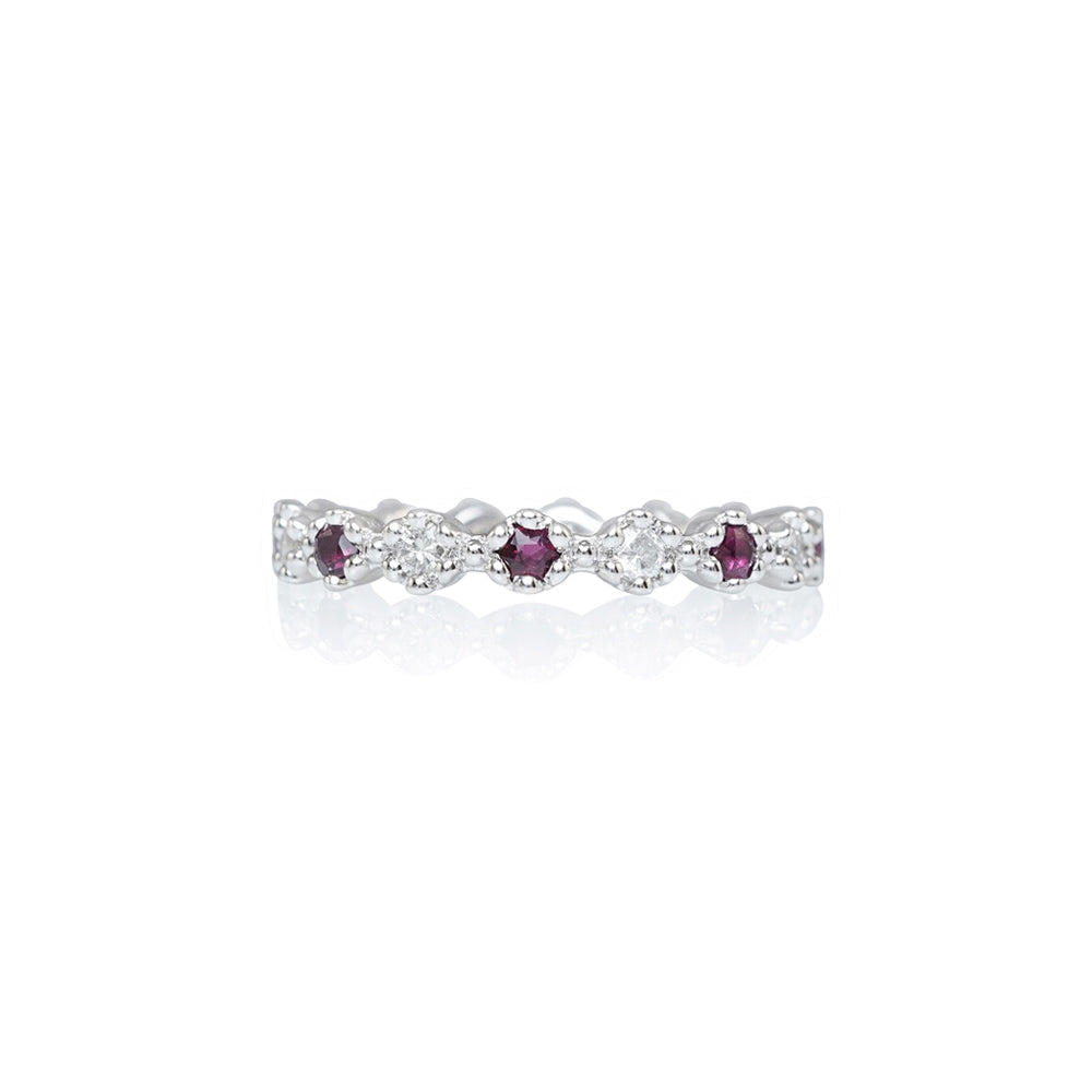 Ruby and Diamond Flower Eternity Band for Chelsea