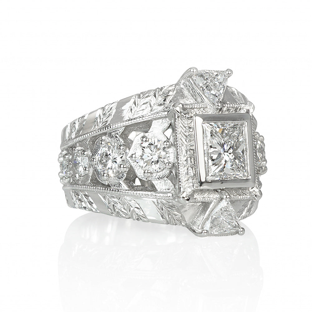 Luxurious Princess and Trillion Cut Diamond Ring for Cheri