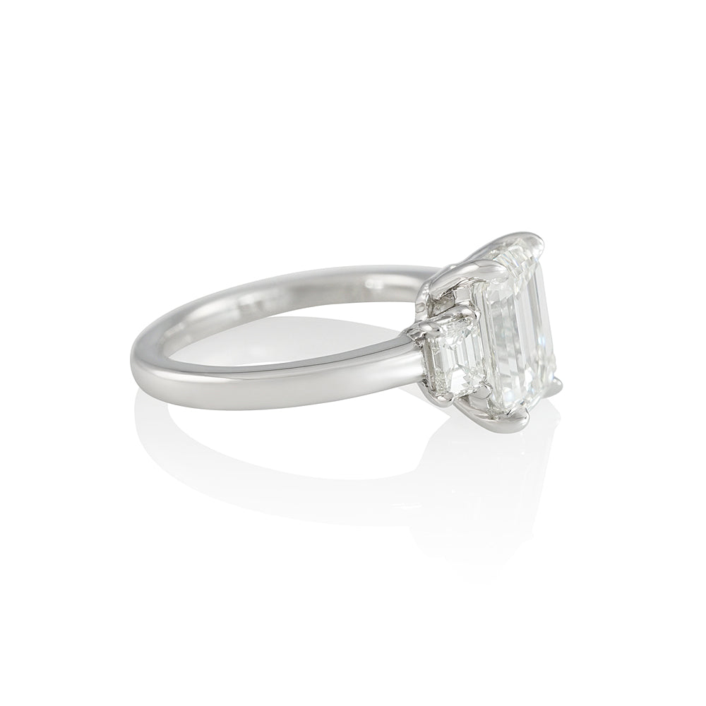 Three Stone Emerald Cut Engagement Ring for Christa