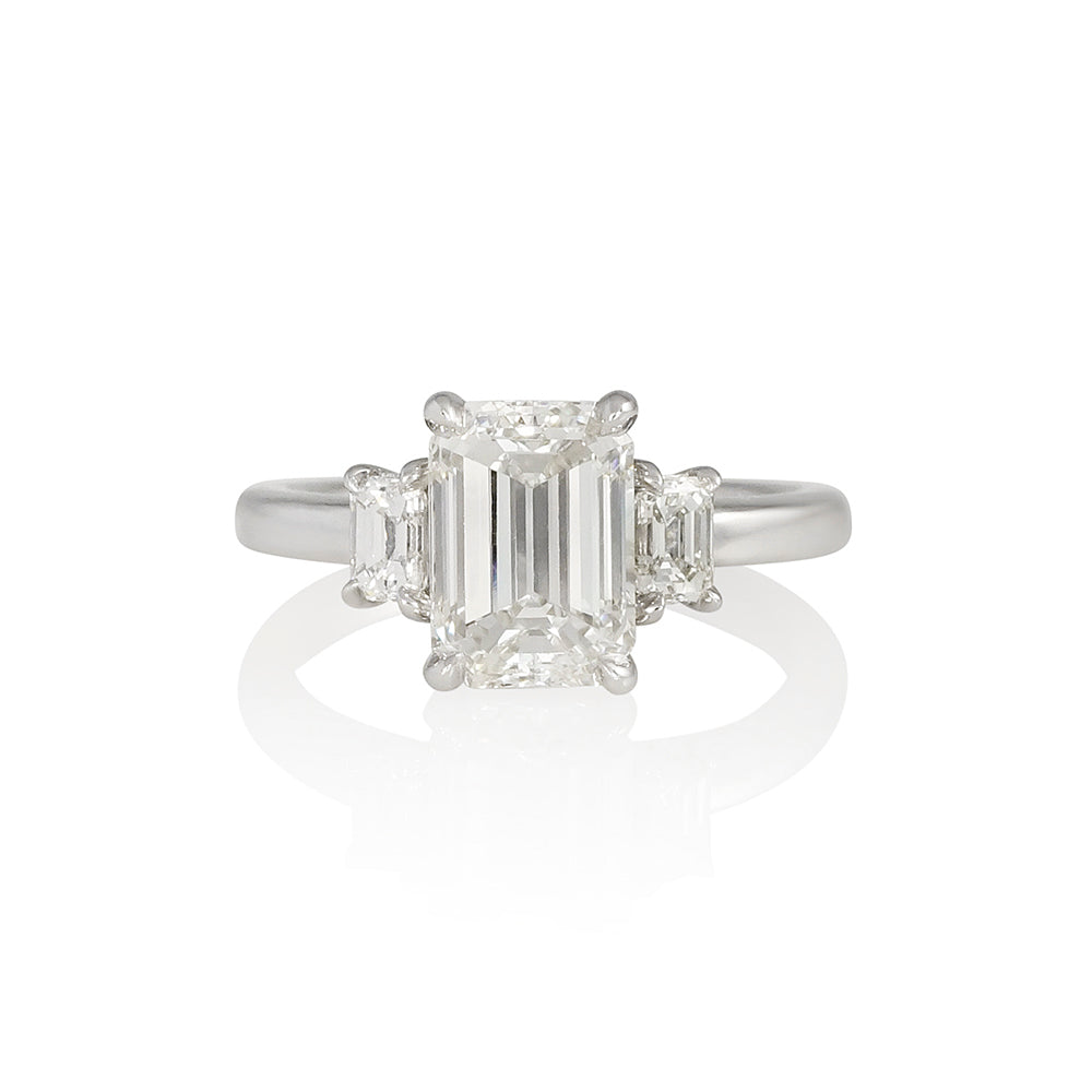 Three Stone Emerald Cut Engagement Ring for Christa