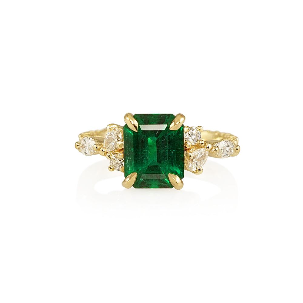 Green Emerald with Fantasy Sides Engagement Ring for Claire