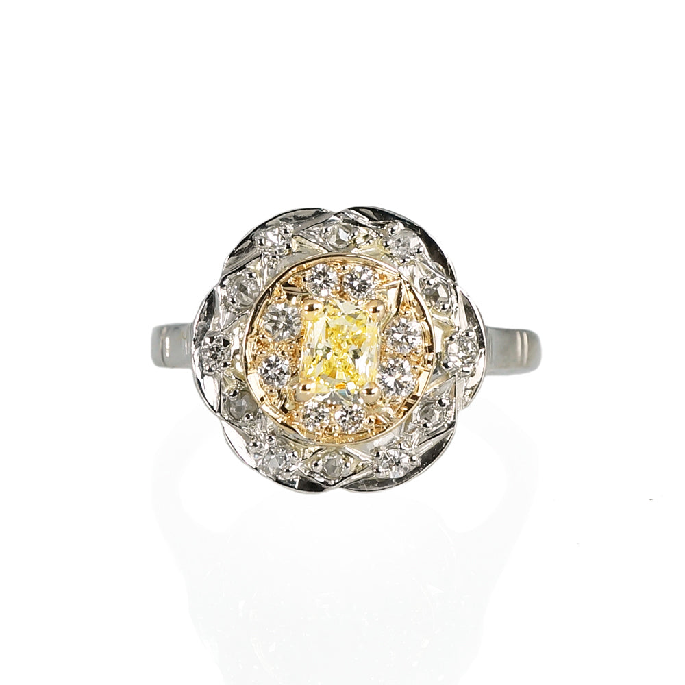 Crystal Fancy Yellow Vintage Two Tone Engagement Ring