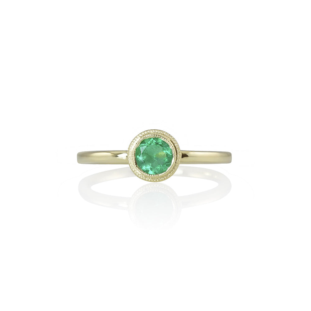 Solitaire Bezel Set Emerald Ring for Dana