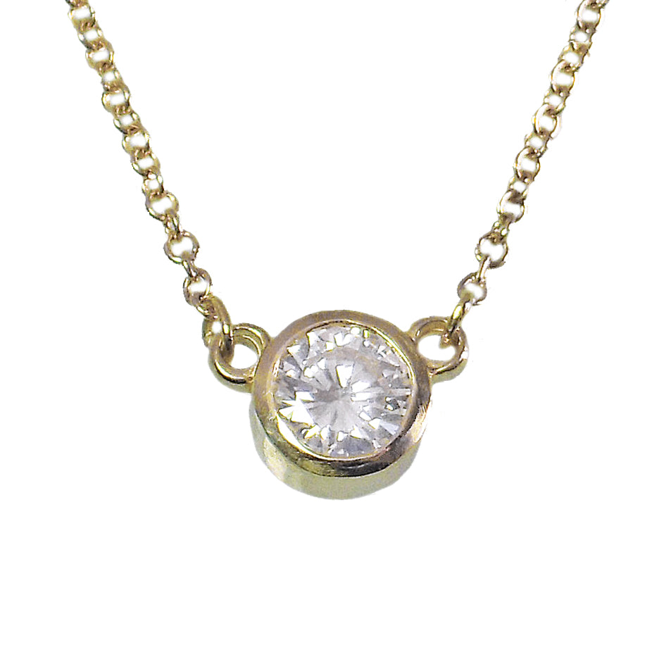 Solitaire Diamond Pendant on 14K Yellow Gold Chain