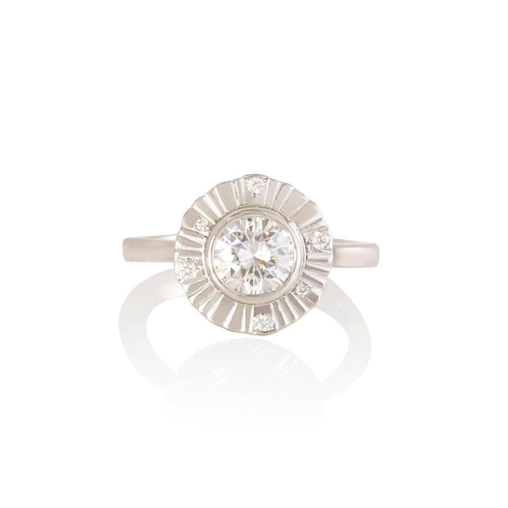 Sunburst Platinum and Diamond Engagement Ring for Dianna