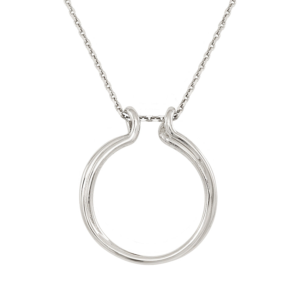 Silver Double Loop Ring Holder Necklace with Neck