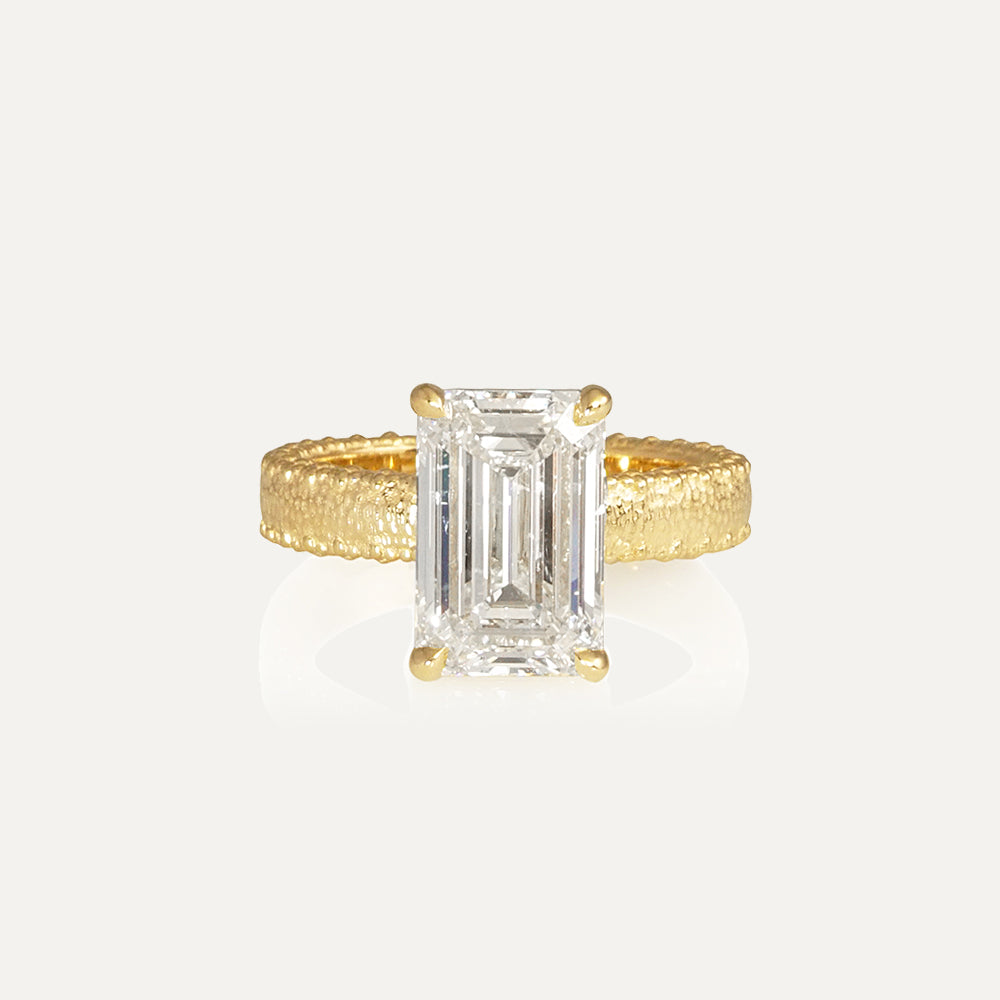 Emerald Cut Solitaire Engagement Ring With Hammered Band